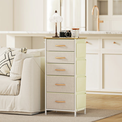 HOMCOM Chest of Five Fabric Drawers - Beige