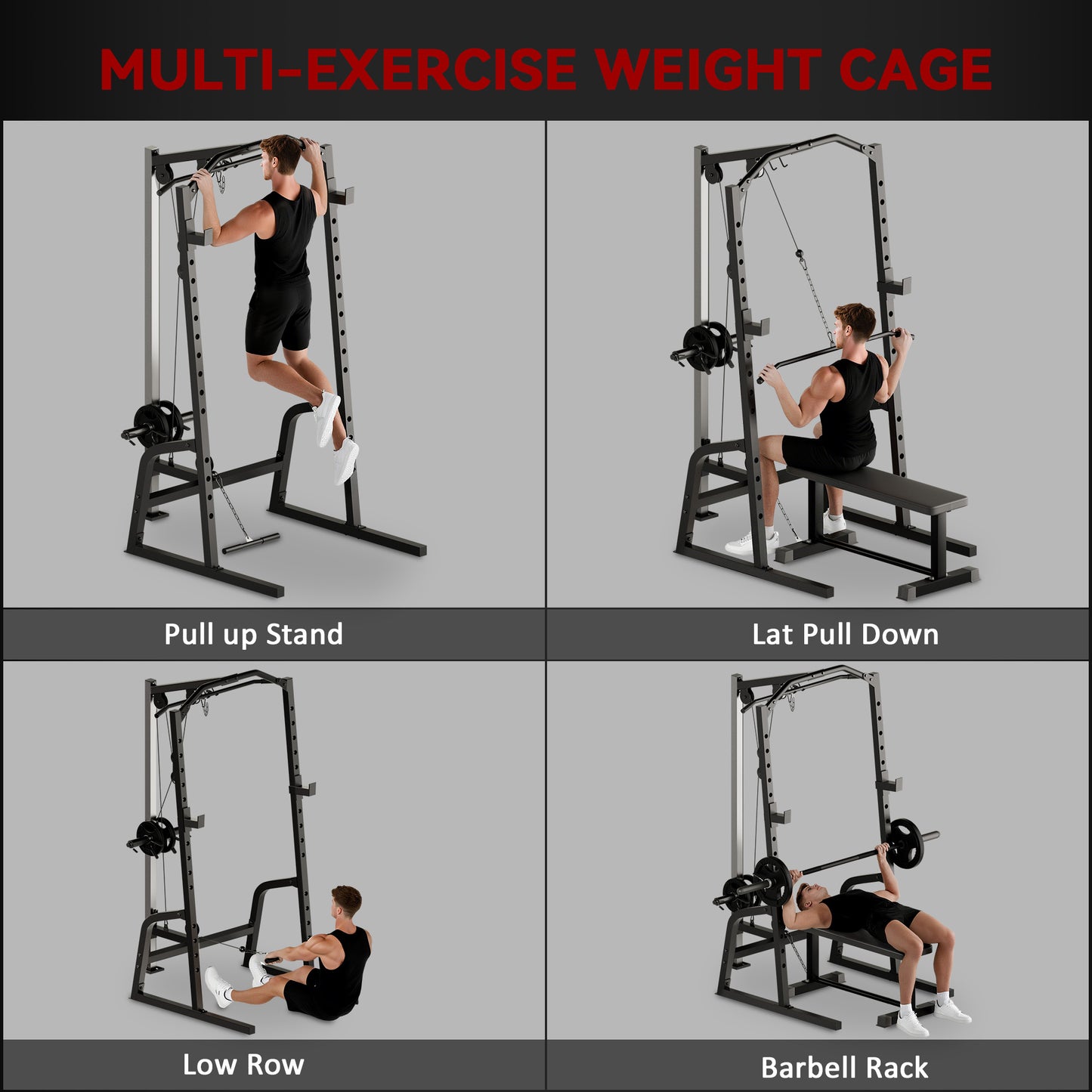SPORTNOW Power Cage Power Rack with 15-Level Squat Rack, Cable Pulley System, Lat Pulldown & Pull Up Bar--ChewyGames-ChewyGames