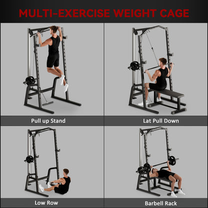 SPORTNOW Power Cage Power Rack with 15-Level Squat Rack, Cable Pulley System, Lat Pulldown & Pull Up Bar--ChewyGames-ChewyGames