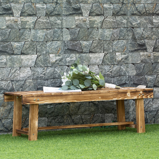 Outsunny Wooden Garden Benches, 2 Seater Outdoor Benches, Fir Wood Backless Patio Loveseat with Slatted Seat for Park, 110 x 38 x 35 cm, 5 Pieces, Carbonised