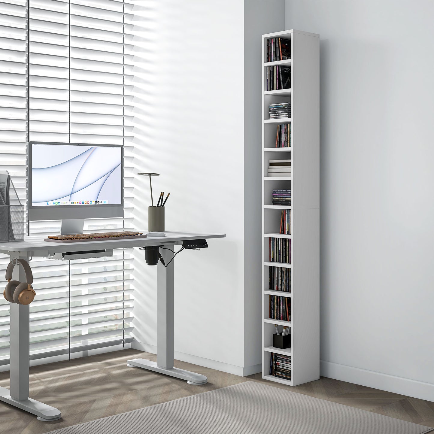 HOMCOM 204 CD Tall Narrow Media Storage Tower - White--ChewyGames-ChewyGames