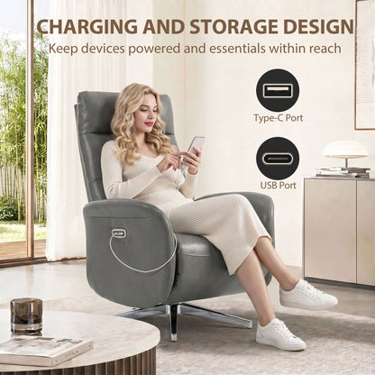 HOMCOM Power Recliner Chair, Swivel Electric Reclining Chair with Type C+USB, Recliner Armchair with Footrest, Dark Grey
