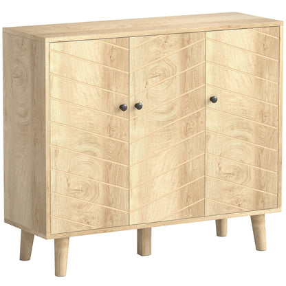 HOMCOM Vintage Sideboard with Chevron Doors and Pine Wood Legs for Living Room, Kitchen
