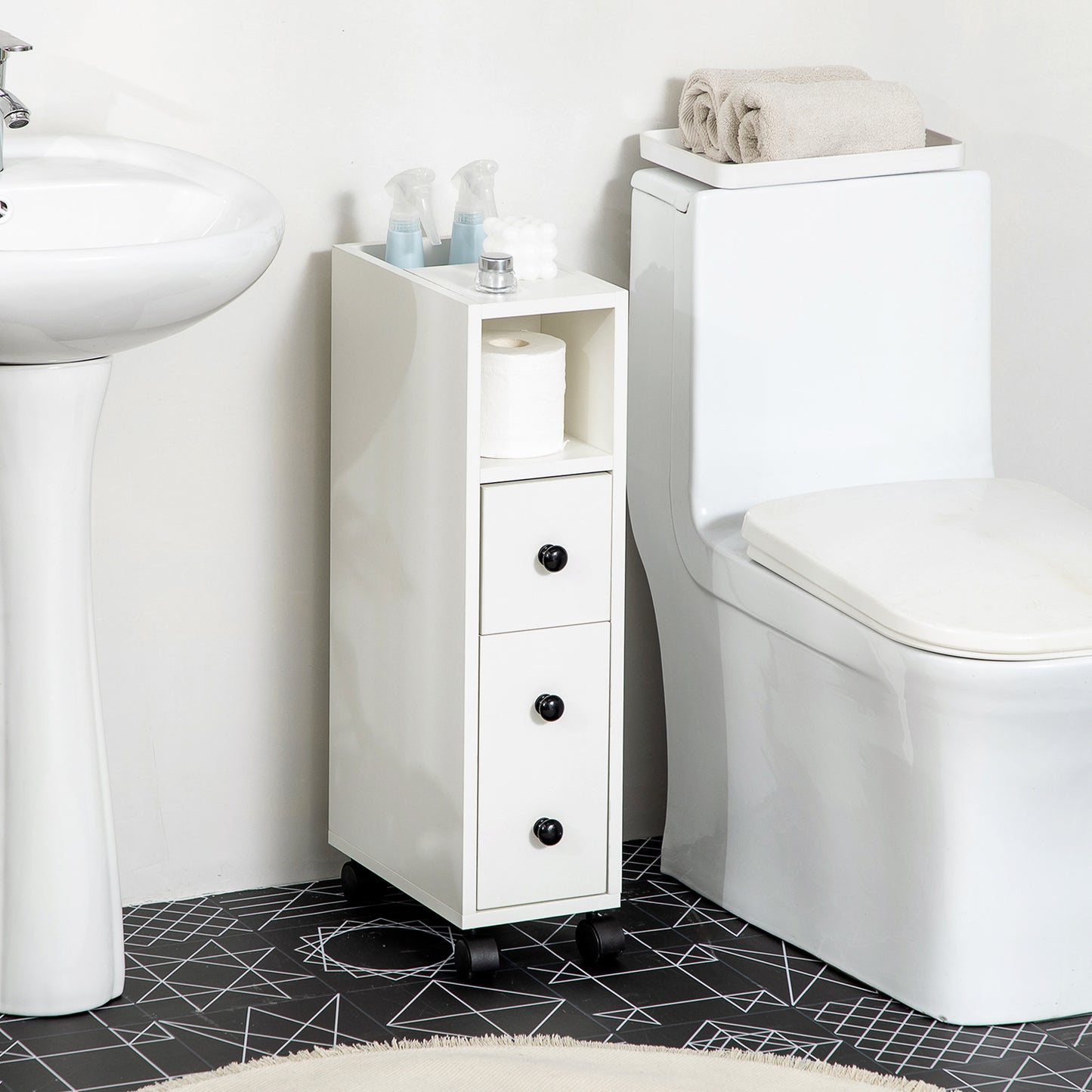 kleankin Slimline Bathroom Storage Cabinet - White--ChewyGames-ChewyGames
