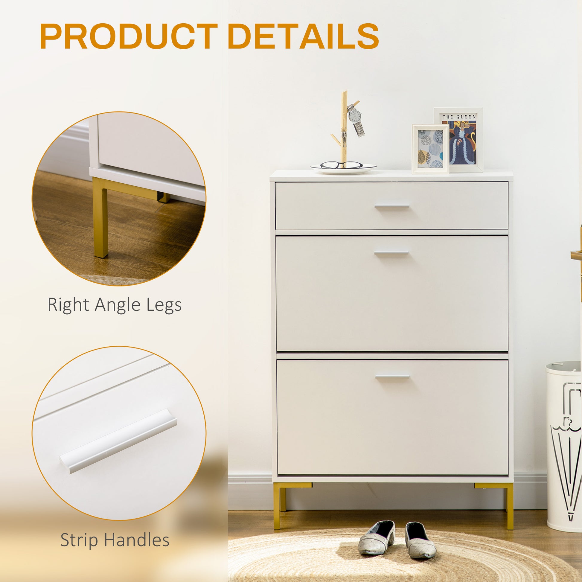 HOMCOM Three Drawer Slim Shoe Storage Cabinet, 12 Shoe Pairs - White--ChewyGames-ChewyGames