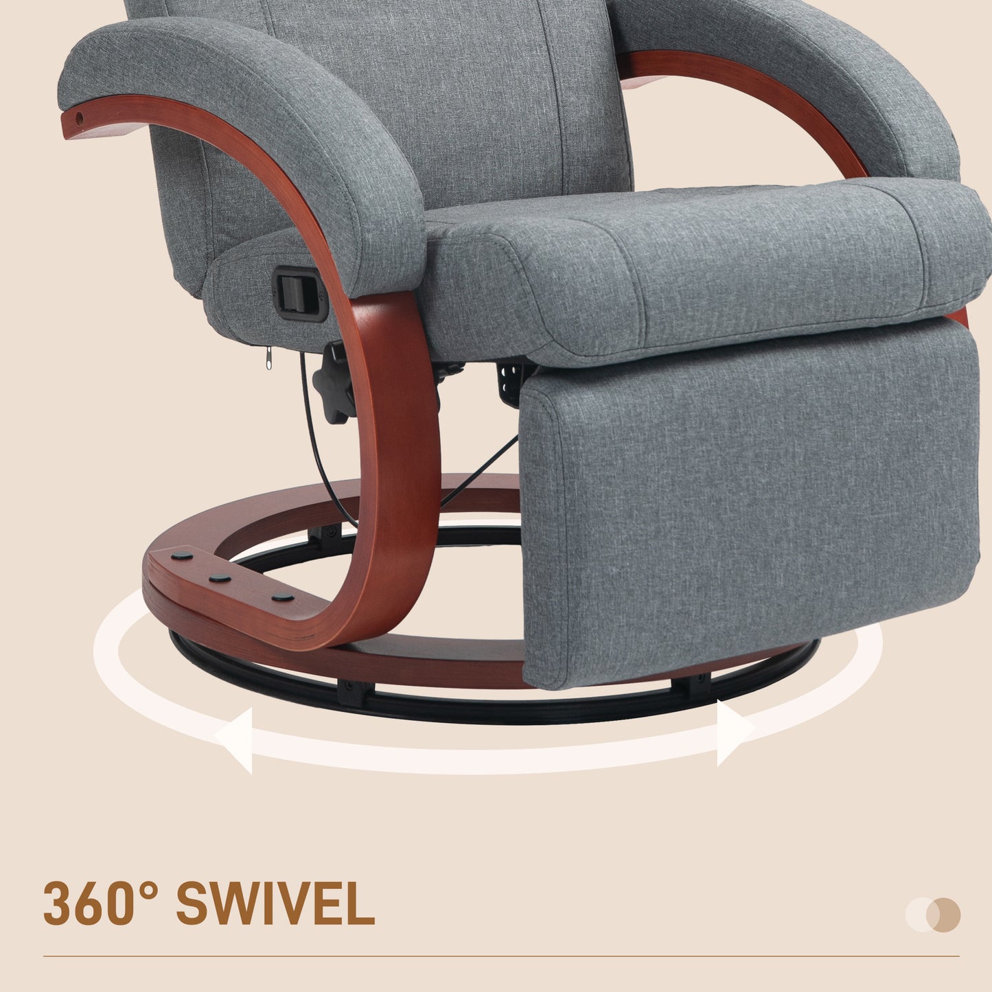 HOMCOM 135° Manual Reclining Swivel Chair, with Footrest - Grey