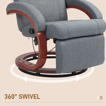 HOMCOM 135° Manual Reclining Swivel Chair, with Footrest - Grey