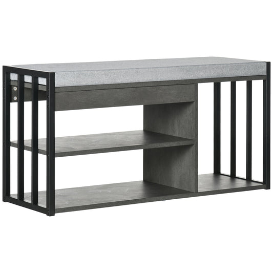 HOMCOM Shoe Storage with Seat, Upholstered Entryway Bench, Shoe Bench with 3 Open Shelves for Hallway, Grey--ChewyGames-ChewyGames