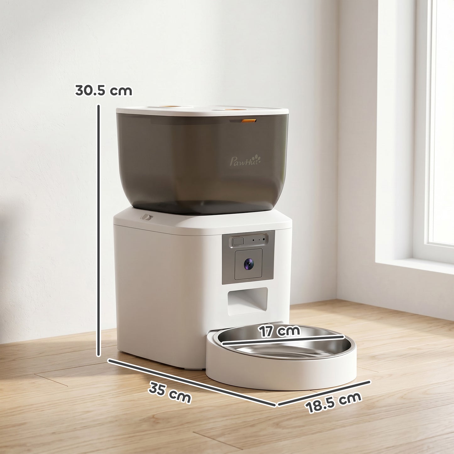 PawHut Automatic Cat Feeder with Camera, 2.4G WiFi, APP Control 4L Pet Feeder 1-10 Meals with 2-Way Audio, Dual Power Supply