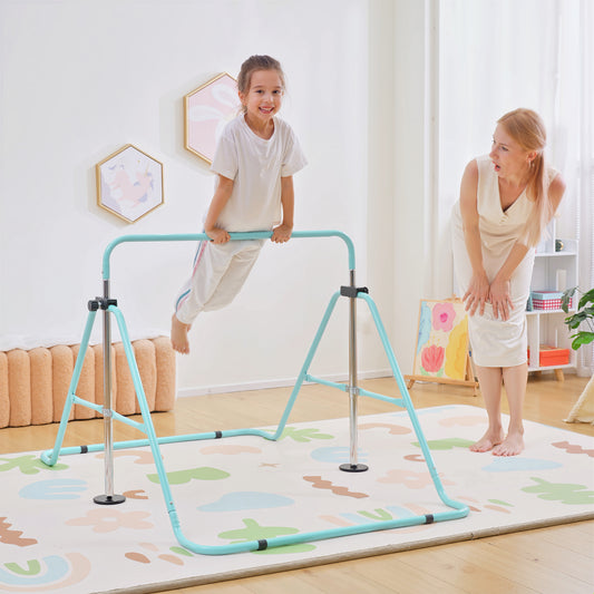 HOMCOM Kids Gymnastic Bar, with Adjustable Height, Foldable Horizontal Bars - Light Blue