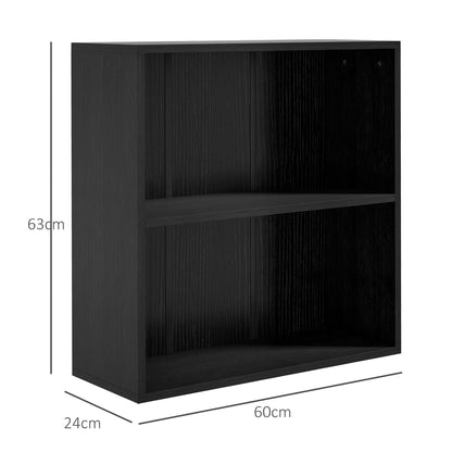 HOMCOM 2 Tier Bookshelf, Low Bookcase with Adjustable Shelf, 2 Compartments for Home Office, Living Room, Study, Black-Rack Bookcases & Shelves-ChewyGames-ChewyGames