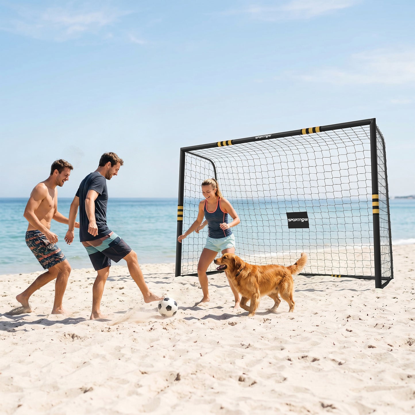 SPORTNOW Football Goal, 10 x 6.5ft Football Net with Ground Stakes, EPE Foam Padding and Metal Frame, Easy Assembly, Yellow