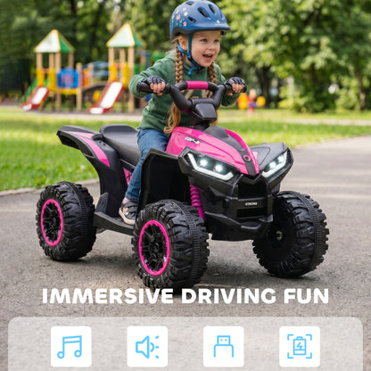 HOMCOM 12V Ride-On Quad Bike w/ Music, Horn, for Ages 3-5 Years - Pink