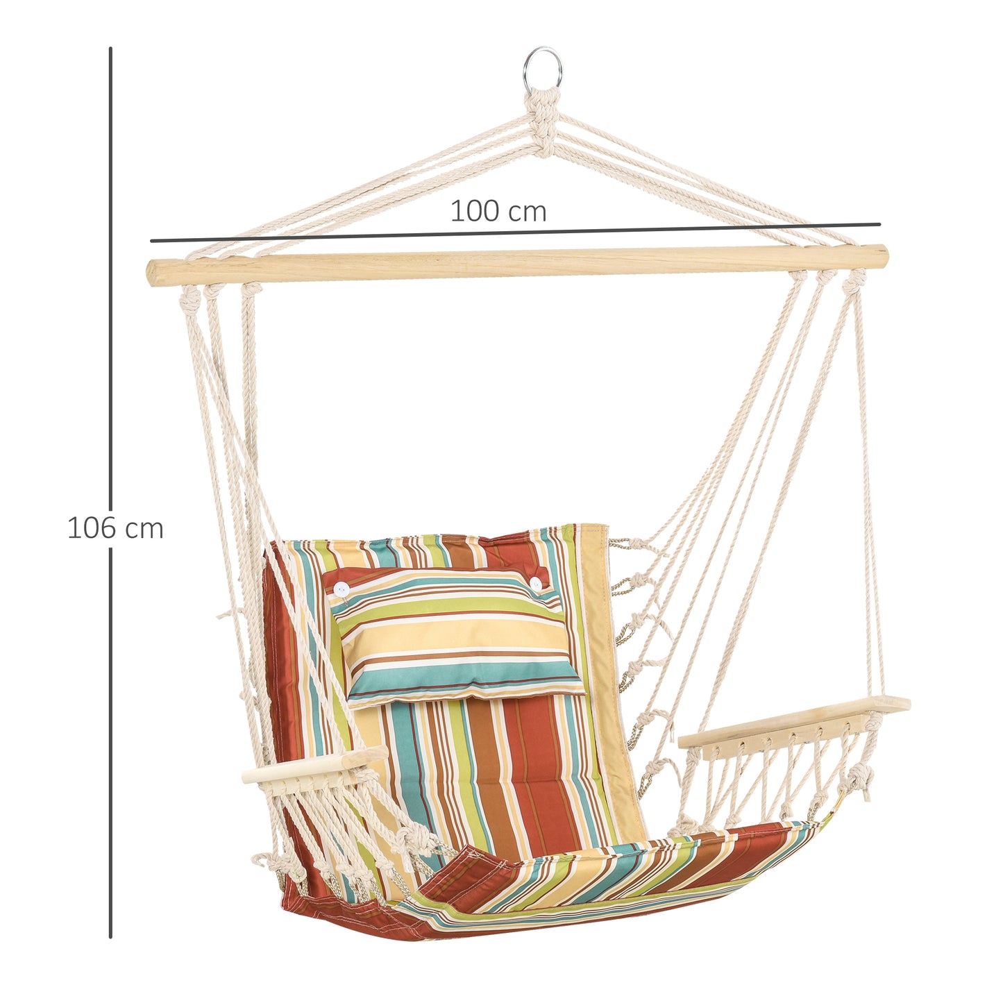 Outsunny Hanging Hammock Chair Swing Chair Thick Rope Frame Safe Wide Seat Indoor Outdoor Home, Patio, Yard, Garde Spot Stylish Multi-Color Stripe--ChewyGames-ChewyGames