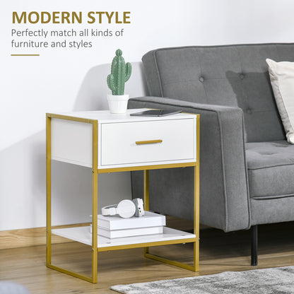 HOMCOM Bedside Table Set of 2, Modern Side Tables with Drawer and Shelf, Nightstands for Bedroom, White--ChewyGames-ChewyGames