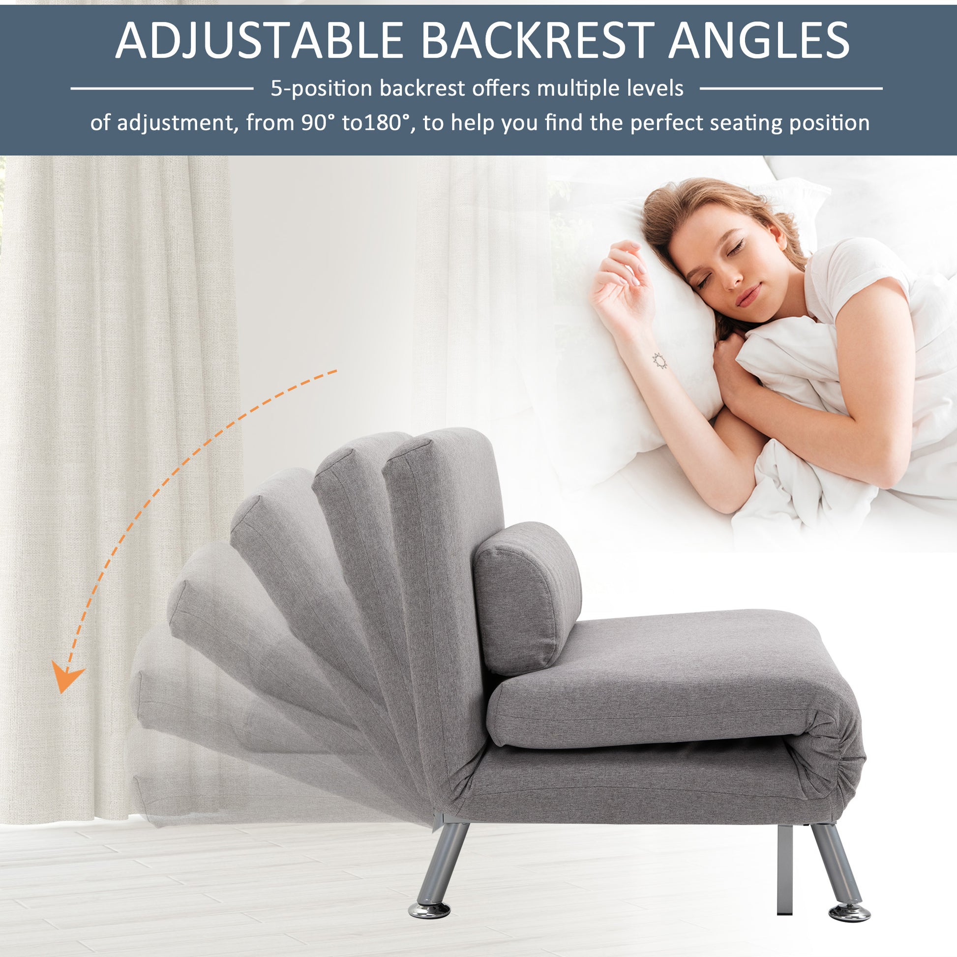 HOMCOM Adjustable Back Futon Sofa Chair - Grey--ChewyGames-ChewyGames