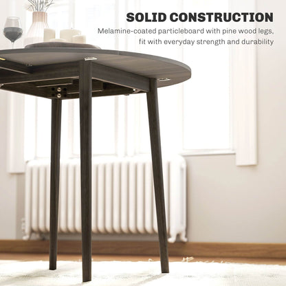 HOMCOM Folding Dining Table for 4, Round Drop Leaf Table, Modern Space Saving Small Kitchen Table with Wood Legs for Dining Room, Grey