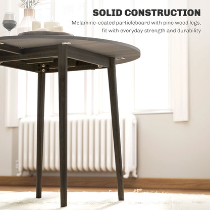 HOMCOM Folding Dining Table for 4, Round Drop Leaf Table, Modern Space Saving Small Kitchen Table with Wood Legs for Dining Room, Grey