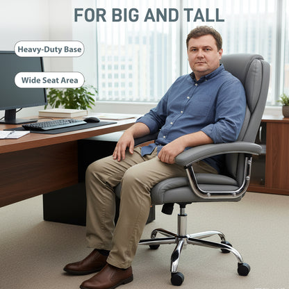 HOMCOM Big and Tall Office Chair 180kg with Spring Cushion, PU Leather - Grey