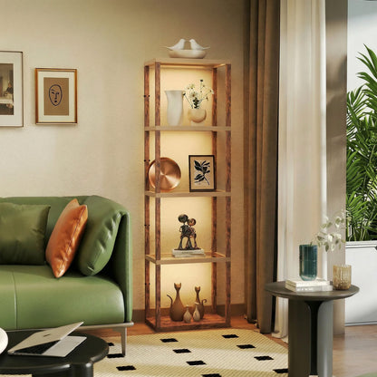 HOMCOM Four-Shelf Floor Lamp - Rustic Brown