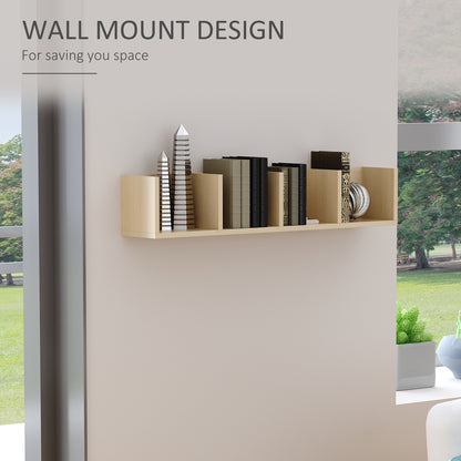 HOMCOM Wall Mount 84 CD / 56 DVD/Blu-ray/ Media Storage Rack 4 Cubes Wooden Shelf Organizer Unit Bookcase Display, Natural