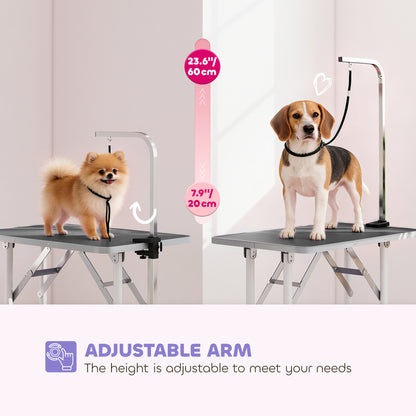 PawHut 32" Foldable Dog Grooming Table Pet Drying Beauty Table Adjustable Fixed Arm Rubber Top, Black