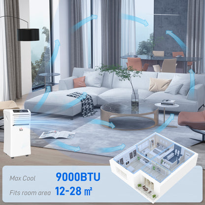 HOMCOM 9000 BTU Air Conditioning Unit, 3-in-1 Portable Air Conditioner, Dehumidifier, Cooling Fan with Remote Control, Digital Display, 2 Speeds, 24H Timer, Window Venting Kit, 28m²--ChewyGames-ChewyGames