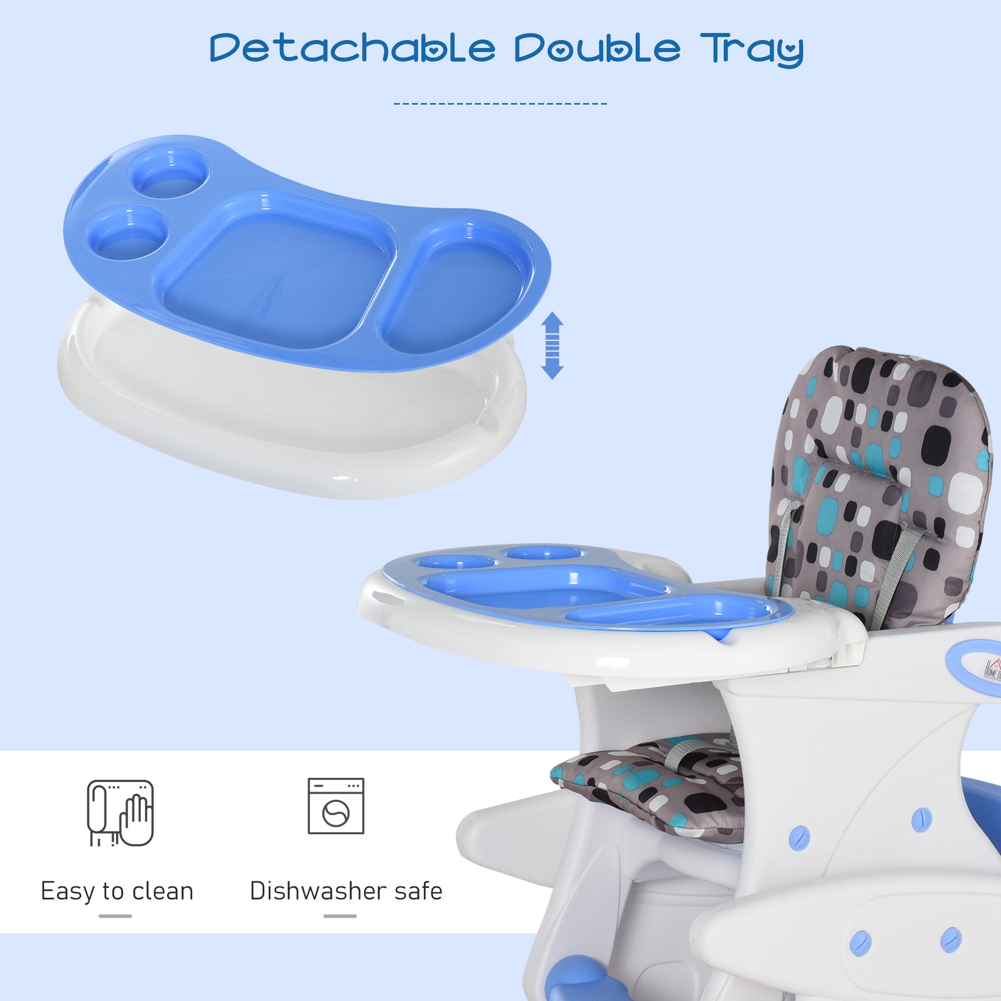 HOMCOM 2 in 1 Convertible Baby High Chair Toddler Table Chair Infant Feeding Seat Removable Food Tray Safety Harness Blue--ChewyGames-ChewyGames