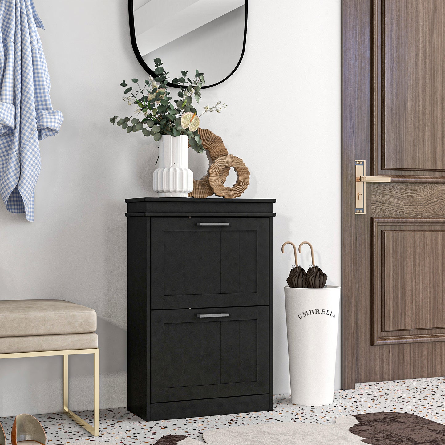 HOMCOM Two-Drawer Minimalistic 10-Shoe Cabinet - Black