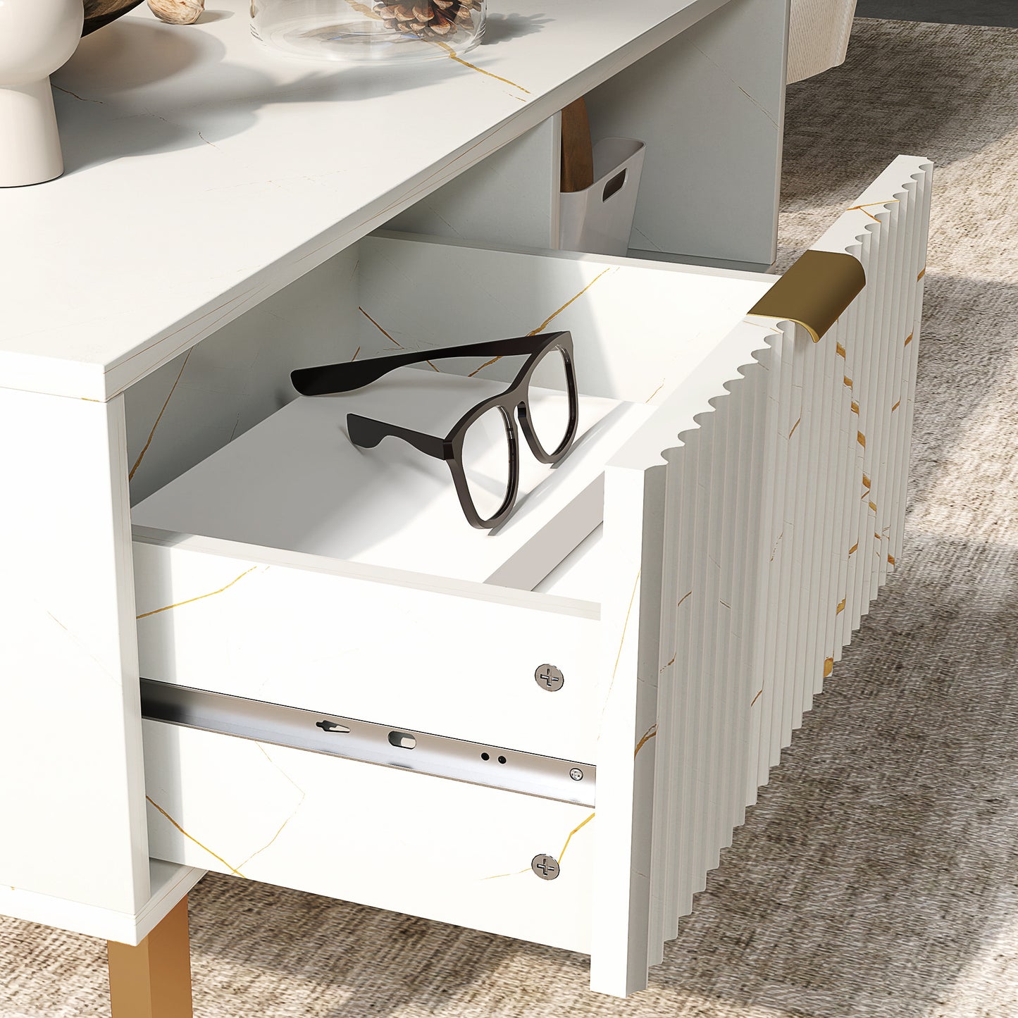 HOMCOM Elegant Marble Effect Storage Coffee Table - White