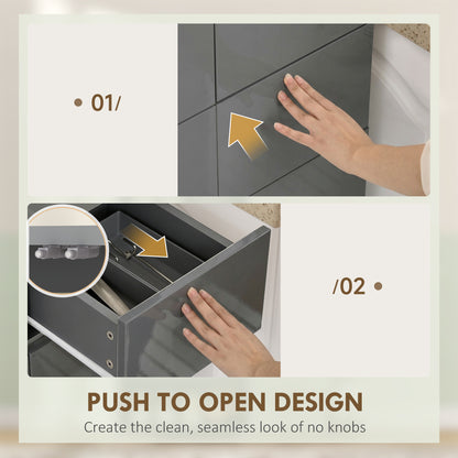 HOMCOM Storage Cabinet, Kitchen Cupboard with 3 Adjustable Shelves, 60L x 35W x 170H cm, High Gloss Grey