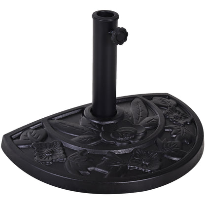 Outsunny 9kg Resin Parasol Base, Half Round Umbrella Stand with Floral Design for Garden, Outdoor, Suitable Umbrella Rod: Φ3.8cm, Φ4.8cm, Black