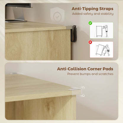 HOMCOM Computer Desk, Office Desk with Bookshelf, File Drawer and Legal Hanging File Holders, Oak Wood Effect