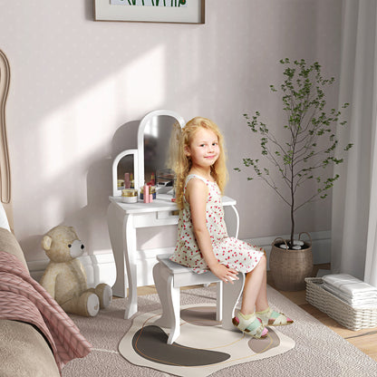 HOMCOM Kids Dressing Table Set, with Mirror and Drawer - White