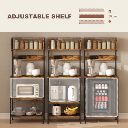 HOMCOM Kitchen Storage Rack, Bakers Rack with Power Outlet, USB Charger, Rustic Brown