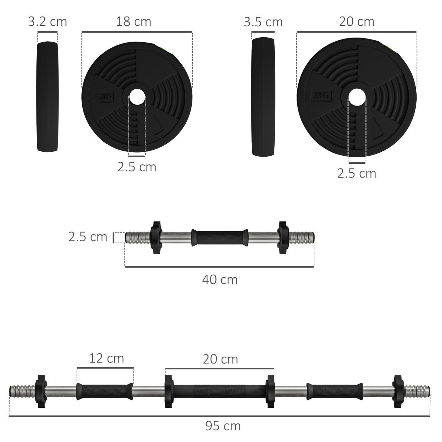 SPORTNOW Adjustable Weight Barbell & Dumbbells Set Free Weights Strength Muscle Exercise Home Gym Training, Black and Green