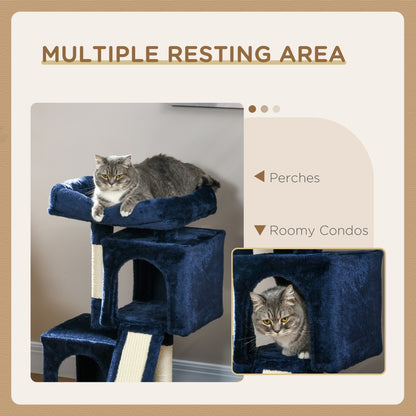 PawHut Sisal Cat Rest & Play Activity Tree w/ 2 House Navy Blue-Cat Trees & Towers-ChewyGames-ChewyGames