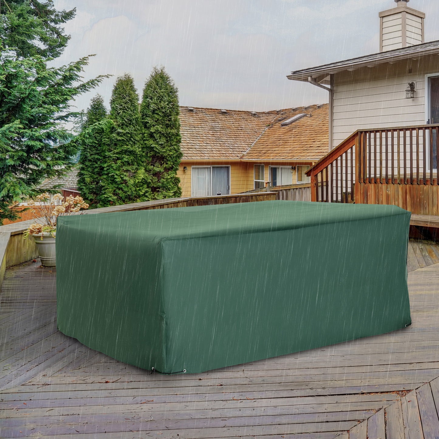 Outsunny Outdoor Garden Furniture Cover Waterproof, Anti-UV 600D Heavy Duty Oxford Fabric Patio Furniture Cover for Rectangular Sofa Table Set, Green, 245 x 165 x 55 cm