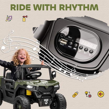 AIYAPLAY Kids Ride on Car, 12V Electric Kids UTV with Electric Dump Bed, 4-Wheel Suspension for 3-8 Years, Green