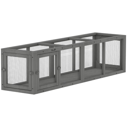 PawHut Outdoor Cat Tunnel, Wooden Play Cat Enclosure, Extendable Pet Run with 3 Doors, for Indoor and Outdoor Use, Grey