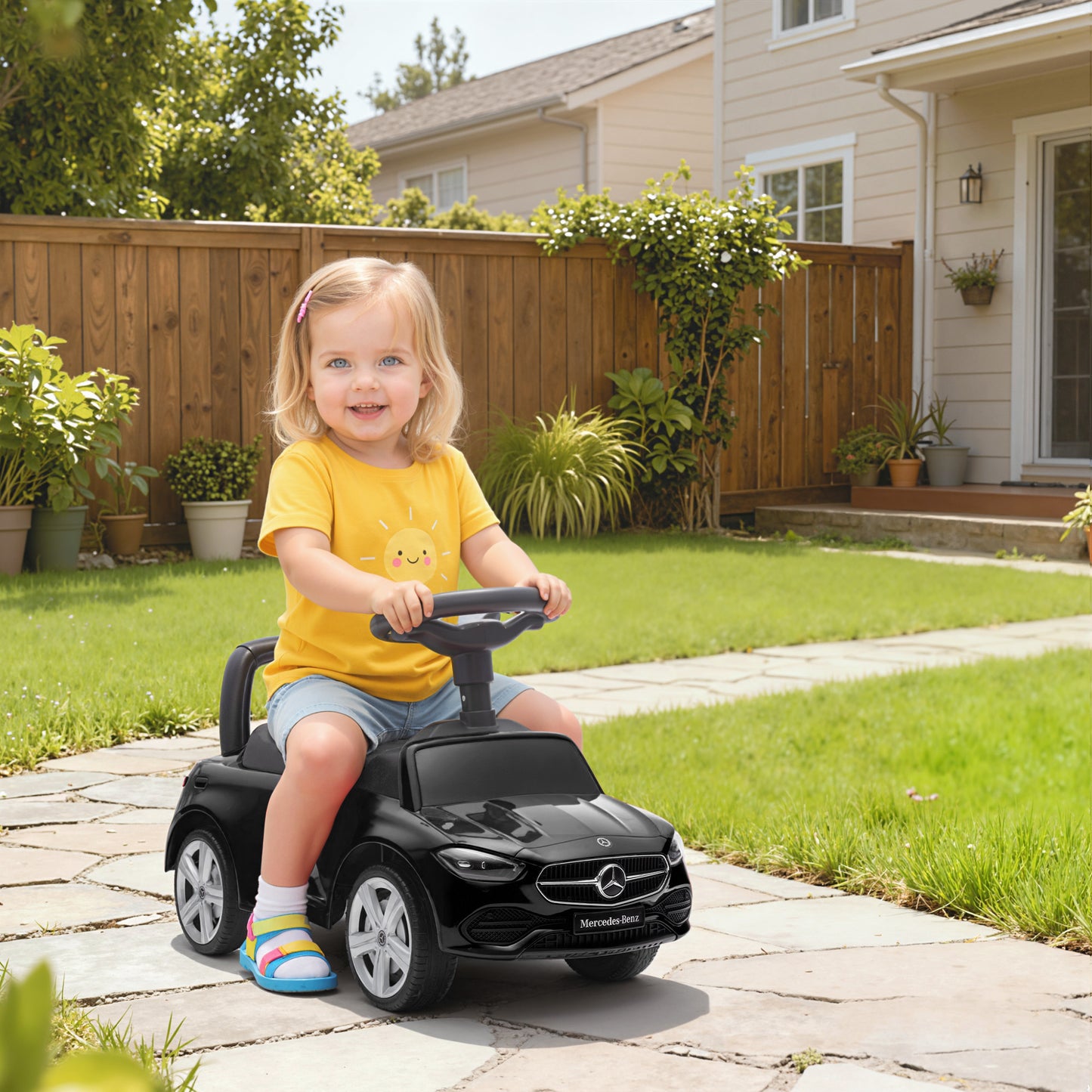 AIYAPLAY Official Mercedes-Benz Ride On Car, Foot to Floor Sliding Walker with Horn, Engine Sounds and Under-Seat Storage, Black