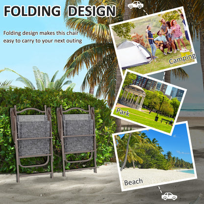 Outsunny Set of Two Folding Garden Chairs, with Fabric Mesh Seats - Grey