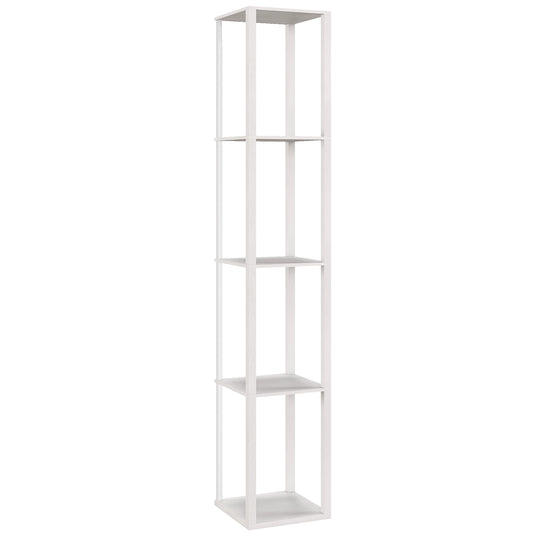 HOMCOM RGB LED Floor Lamp with Shelves, Modern Dimmable Standing Lamp with Remote Control, Adjustable Brightness & Speed for Living Room, Bedroom, Office, White
