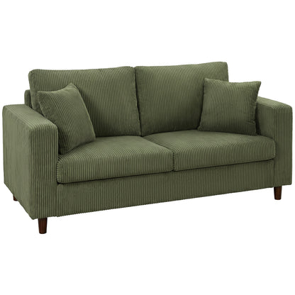 HOMCOM Loveseat Sofa with Wide Seat, Corduroy 2 Seater Couch with Deep Seat, Spring Cushion, Green