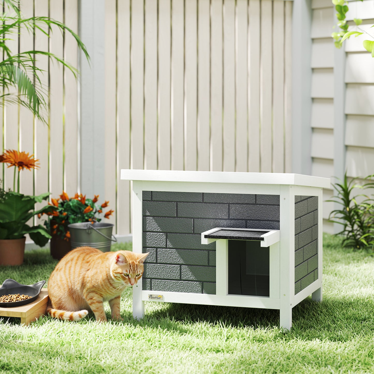 PawHut Outdoor Cat House Insulated with Openable Roof, Weatherproof Feral Cat Shelter for Rabbits, Cats, Grey--ChewyGames-ChewyGames