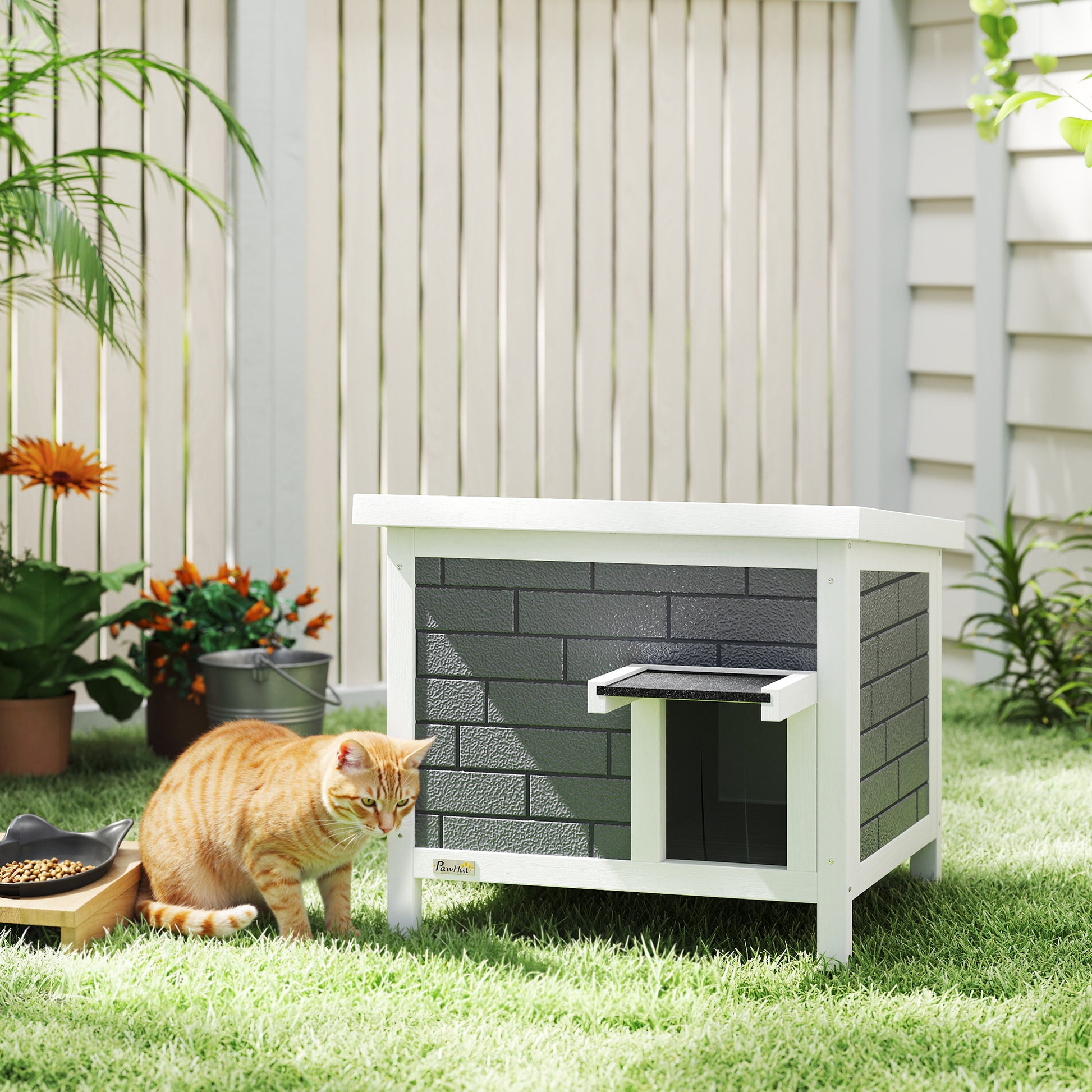PawHut Outdoor Cat House Insulated with Openable Roof, Weatherproof Feral Cat Shelter for Rabbits, Cats, Grey--ChewyGames-ChewyGames