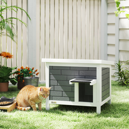 PawHut Outdoor Cat House Insulated with Openable Roof, Weatherproof Feral Cat Shelter for Rabbits, Cats, Grey--ChewyGames-PawHut