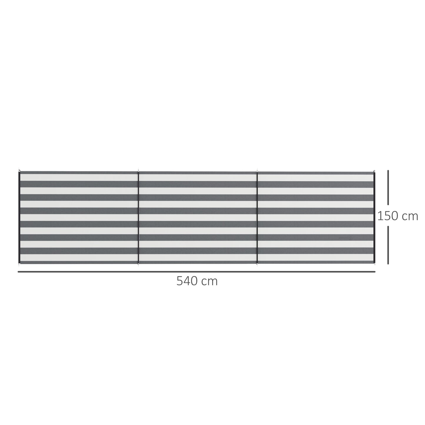 Outsunny 4 Pole Camping Windbreaks, Beach Wind Shield Shelter with Carry Bag and Steel Poles, 540cm x 150cm, Grey and White