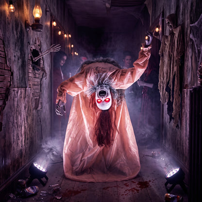HOMCOM Animated Halloween Ghost, Halloween Animatronics with Creepy Screams, Glowing Eyes, Sound/Touch Activated