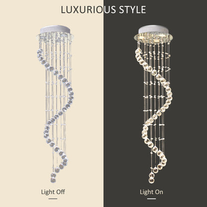 HOMCOM Modern Crystal Chandelier Ceiling Light Pendant Lamp Chrome Finish Glass Droplets New, for Living Room, Bedroom, Hallway, Ф30 x 120cm